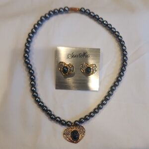 Blue and Gold Heart Pearl Jewelry Set